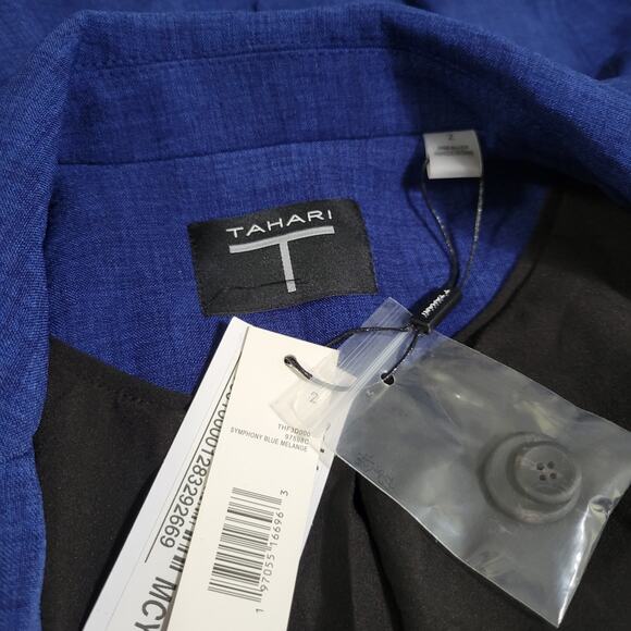 T Tahari Peak-Lapel Open-Front Blazer Jacket Symphony Blue Melange NWT Size 2 - Picture 11 of 12